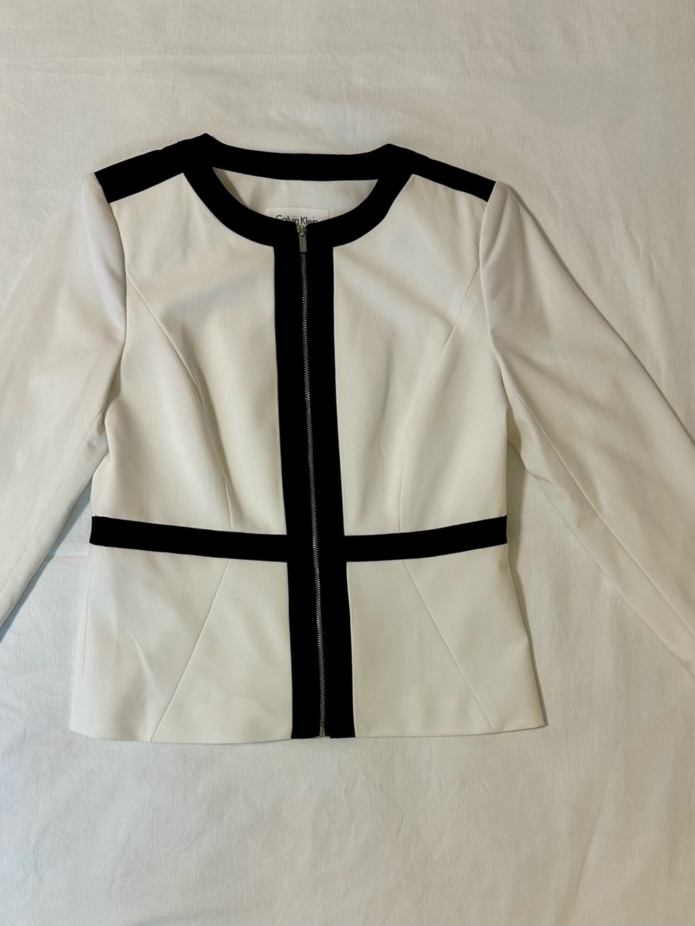 Calvin Klein White Jacket with Black Trim Zip Front